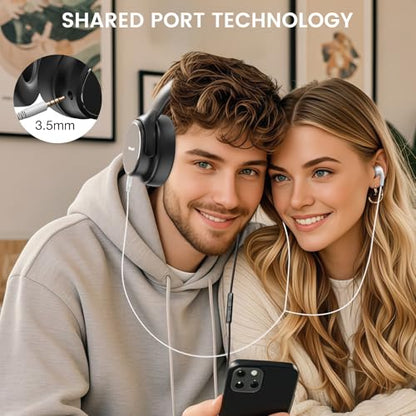 USB C Wired Over-Ear Headphones with Microphone - color: New Black