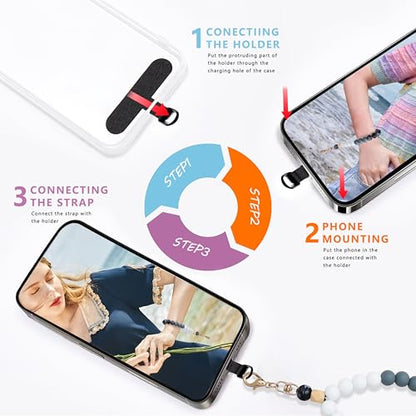 Lostars Silicone Beaded Phone Wrist Strap for Women, Elastic Wristlet - color: Black