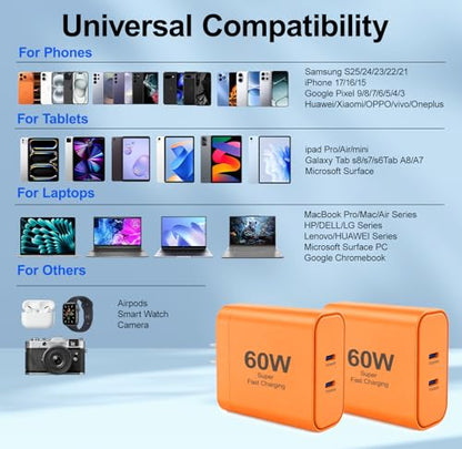 iPhone 17 Charger, 45W Dual Port USB C Charger Block, Orange - color: Orange
