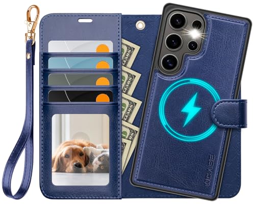 OCASE for Samsung Galaxy S25 Ultra Detachable Wallet Case, Blue | 2-in-1, Card Holder, RFID Blocking, Stand, Wrist Strap, Shockproof, Wireless Charging, Magnetic, PU Leather Flip Phone Cover - color: Blue, size: Samsung Galaxy S25 Ultra