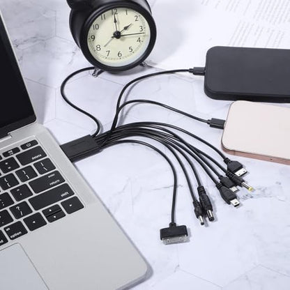 QfwdfcTrenz 10 in 1 USB Cables, Universal USB to Multi Plug Cell Phone Charger, Universal Multiple Charging Cord Charging Cable with 10 Ports for Cell Phones Speaker MP3 MP4
