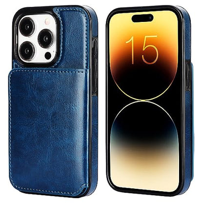 KIHUWEY Compatible with iPhone 15 Pro Wallet Case Credit Card Holder, Premium Leather Kickstand Flip Hidden Magnetic Clasp Durable Shockproof Protective Cover for iPhone 15 Pro 6.1 inch (Blue) - color: Blue