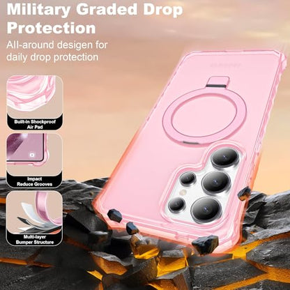 Compatible with Samsung Galaxy S24 Ultra Case 6.8'' Cute Wavy Frame with Magnetic Stand [Compatible with Mag-Safe] Military-Grade Translucent Phone Case for Women Girl, Pink - color: Pink, size: Samsung Galaxy S24 Ultra