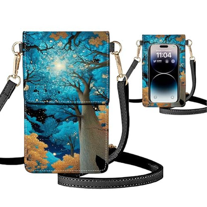 Small Crossbody Bags for Women Touchscreen Cell Phone Bag Cross Body Purses with adjustable Strap,Gifts For Teenage Girls - color: Night Forest sky