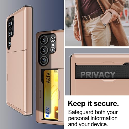 AICase for Samsung S25 Ultra Case with Card Holder [Store 2 Cards] Dual Layer Heavy Duty Protective Hidden Card Slot Slim Wallet Case 6.9'' 2025_7 - color: Rose Gold with Card Holder