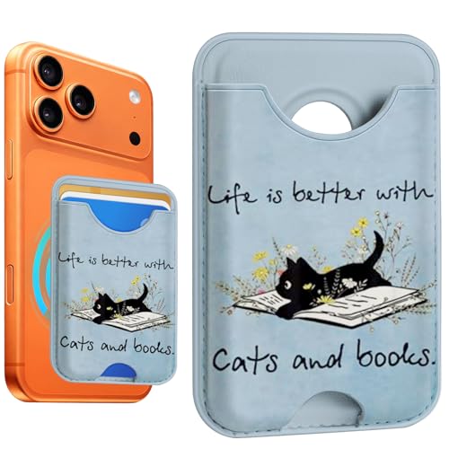 Compatible with Magsafe Wallet Magnetic Card Holder - Blue Cat Phone Wallets for Women Teen Girls Cute for iPhone 17/16/15/14/13/12 Series Slim for Apple Mag RFID Magnet,Fit 3 Cards - color: Blue Cat