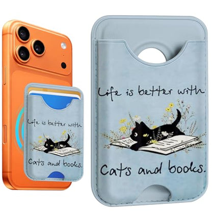 Compatible with Magsafe Wallet Magnetic Card Holder - Blue Cat Phone Wallets for Women Teen Girls Cute for iPhone 17/16/15/14/13/12 Series Slim for Apple Mag RFID Magnet,Fit 3 Cards - color: Blue Cat