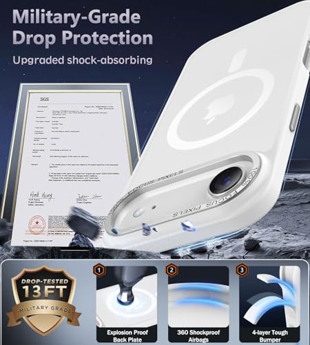 Newfuture Magnetic for iPhone Air Case Matte Shockproof, Frosted White | Military Drop Protection, Slim Matte Anti-Fingerprint, Compatible with Magsafe, Camera Guard, Translucent Protective Cover - color: Frosted White, size: iPhone Air 6.5 inch