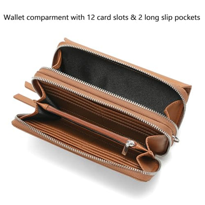 RFID Crossbody Wallet Wristlet Purse with Phone Pocket For Women Vegan Leather - color: Zb-saffiano-brown