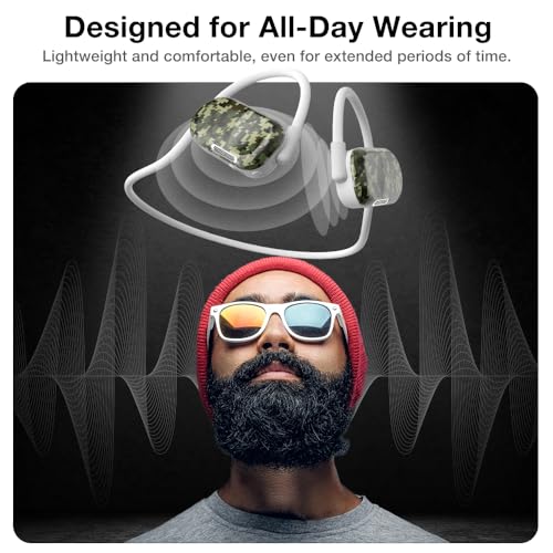 Purity Air Open Ear Headphones - True Air Conduction Wireless Bluetooth Open Ear Earbuds with Dual Mic for iPhone/Android - Secured Long Wearing Comfort, Sports Sweat Resistant (PLCE163) - color: Pixel Camouflage