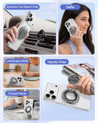 SYNCWIRE for MagSafe Phone Grip, Sparkly Magnetic Phone Ring Holder - color: Glitter Black