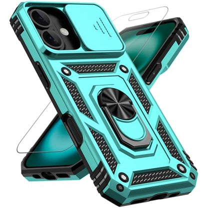 for iPhone 17 Case, with Slide Camera Cover HD Screen Protector [Military Grade 16ft. Drop Tested] Ring Holder Kickstand Protective Phone Case for Apple iPhone 17, Mint - color: Mint w/ Slide Camera 2nd gen. Military Grade
