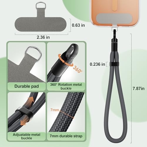 SHANSHUI Hand Wrist Strap Lanyard, 3 Pack Adjustable Cell Phone Lanyard Strap, Hand Wrist Strap Lanyard with 3x Tether Tabs for Smartphones- Black Dark Gray Orange - color: Black Dark Gray Orange