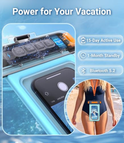 IP68 Bluetooth Shutter Waterproof Phone Pouch Case,Floating,Blue | Hands-Free Photo & Video Underwater Control.Large Waterproof Phone Case Universal Fit for 8.5" Phone(iPhone Samsung Google)