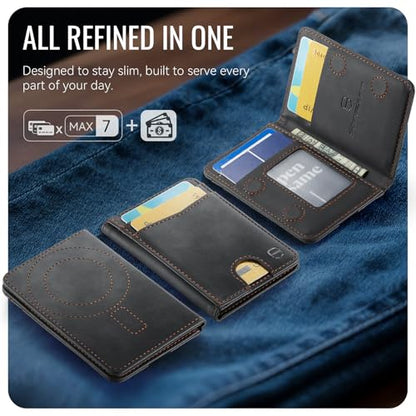 Strapurs Strong Magnetic Wallet Card Holder for MagSafe Phones and Cases, Slim PU Leather Detachable Phone Wallet with 6 Card Slots RFID Blocking for iPhone 17/16/15/14/13/12/Pro/Max/Plus – RetroBlack - color: Retro Black