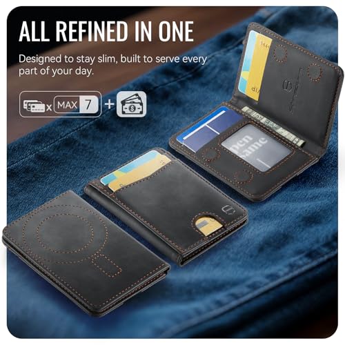 Strapurs Strong Magnetic Wallet Card Holder for MagSafe Phones and Cases, Slim PU Leather Detachable Phone Wallet with 6 Card Slots RFID Blocking for iPhone 17/16/15/14/13/12/Pro/Max/Plus – RetroBlack - color: Retro Black