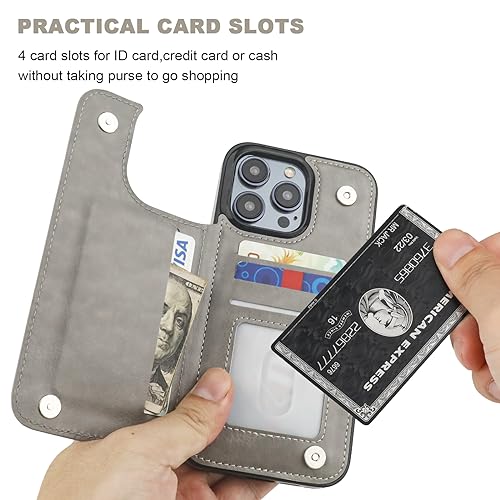 ONETOP for iPhone 15 Pro Max Wallet Case with Credit Card Holder,Gray | Kickstand,ID/Cash Holder,Case Wallet with Card Slots,Double Magnetic Clasp,Durable PU Leather Shockproof Cover for Women Men - color: Gray