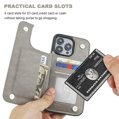 ONETOP for iPhone 15 Pro Max Wallet Case with Credit Card Holder,Gray | Kickstand,ID/Cash Holder,Case Wallet with Card Slots,Double Magnetic Clasp,Durable PU Leather Shockproof Cover for Women Men - color: Gray