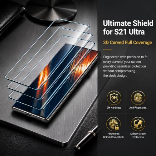 3 Pack Screen Protector for Samsung Galaxy S23 Ultra Tempered Glass, 9H Hardness HD Clear Anti Scratch Full Edge Coverage Fingerprint Unlock Compatible Ultra Thin Protective Shield Film Guard