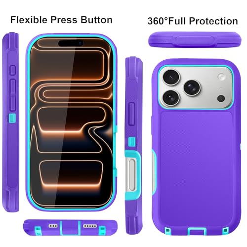 for iPhone 17 Pro Max Case with 2 Camera Lens Protector & 2 Screen Protector, Heavy Duty Full Body Protective Phone Case 6.9" (Purple Blue) - color: 17 Pro Max-PurpleBlue