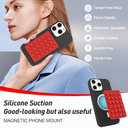 Magnetic Suction Phone Mount for MagSafe Case,Silicone Sticky (Red) - color: Red