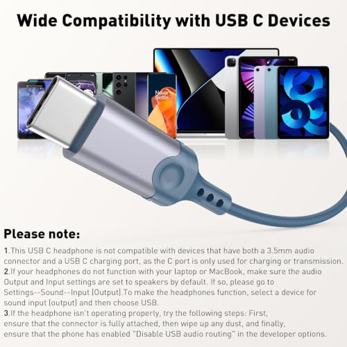 USB C Headphones Magnetic Wired Earbuds with Mic for Apple/Samsung Android - color: Lake Blue