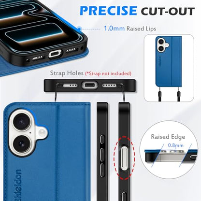 SHIELDON Genuine Leather Case Wallet for iPhone 17 6.3" 2025, Sapphire Blue | Folio Magnetic Closure, RFID Blocking, Credit Card Holder, Kickstand, Shock Absorbing Protective Cover for Men Women - color: Sapphire Blue