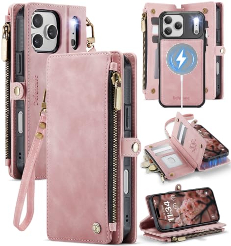 Defencase for iPhone 17 Pro Max Case Wallet Compatible with Magsafe, Pink - color: (Detachable with Magsafe)-Pink