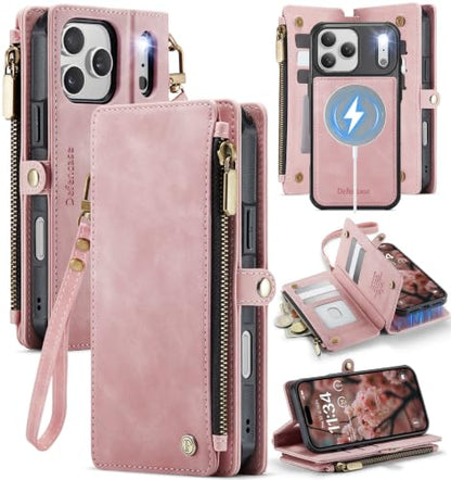 Defencase for iPhone 17 Pro Max Case Wallet Compatible with Magsafe, Pink - color: (Detachable with Magsafe)-Pink