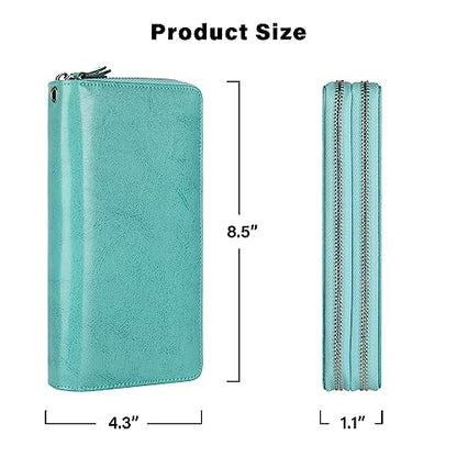 Small Compact Women Wallet RFID Blocking Genuine Leather Bifold Purse with ID Windows - color: 2-waxed Tiffany Blue, size: One Size
