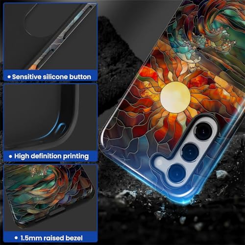 Case for Samsung Galaxy S23 Plus, 2 in 1 PC Hard Shell & Silicone Inner Bumper, AntiScratch Fullbody Cover Shockproof Slim Design Stained Glass Sun Waves - color: Stained Glass Sun Waves, size: Galaxy S23 Plus