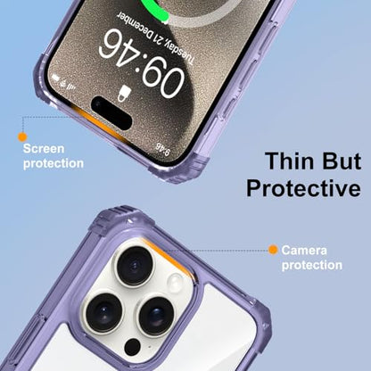 Clear Case for iPhone 15 Pro with Magnetic 360 Rotatable Ring Stand | Military Grade Heavy Duty Cover with 360 Rotatable Ring Kickstand -260417 - color: Clear Purple, size: iPhone 15 Pro