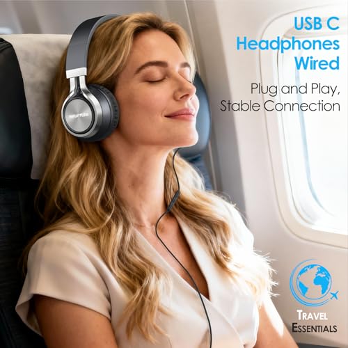 INFURTURE USB C Headphone for Kids & Adults Over-Ear Headphone with HD Mic - color: Black
