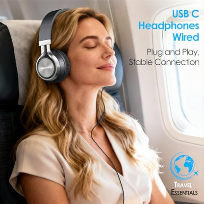 INFURTURE USB C Headphone for Kids & Adults Over-Ear Headphone with HD Mic - color: Black