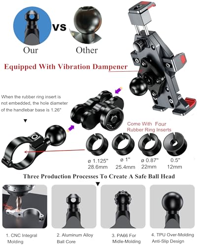BRCOVAN Anti-Theft Aluminum Alloy Motorcycle Phone Mount Holder - color: BLACK