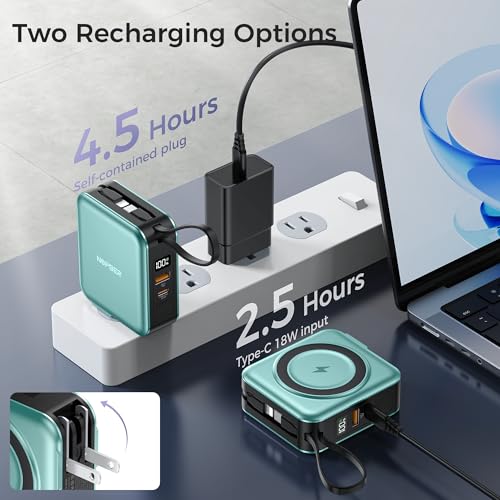 10000mAh Portable Charger Power Bank Built in Cables&Wall Plug - color: Green