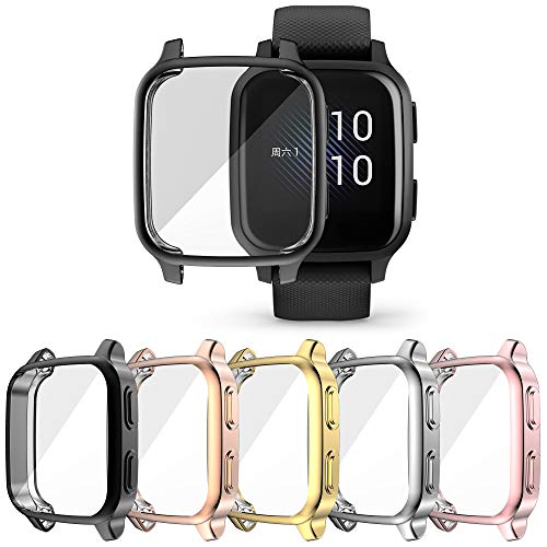 [5-Pack] RICHONE Compatible with Garmin Venu Sq & Venu Sq 2 Screen Protector Case, All-Around Protective Cover Soft TPU Shockproof Bumper Frame (Black+Silver+Gold+Pink+Rose Gold) - size: Venu sq & sq2