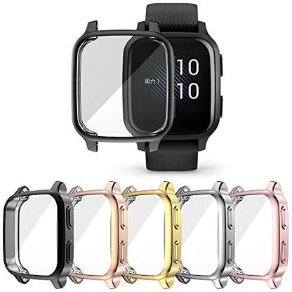 [5-Pack] RICHONE Compatible with Garmin Venu Sq & Venu Sq 2 Screen Protector Case, All-Around Protective Cover Soft TPU Shockproof Bumper Frame (Black+Silver+Gold+Pink+Rose Gold) - size: Venu sq & sq2