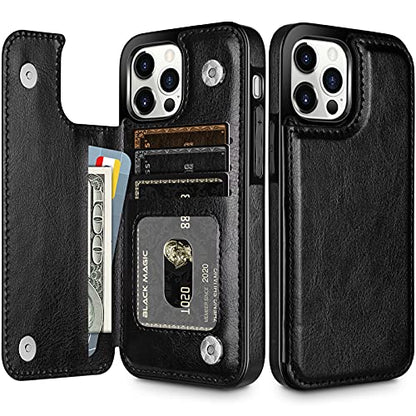 HianDier Wallet Case for iPhone 13 Pro MAX with Card Slot Holder Flip Folio | Protective Case 5G 6.7-inch Slim Soft PU Leather Magnetic Closure Cover, Black - color: Black