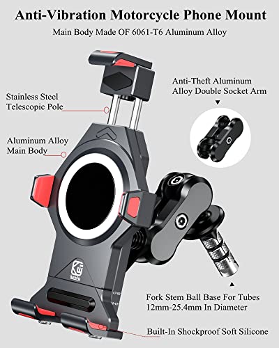 BRCOVAN Metal Anti-Theft Motorcycle Fork Stem Phone Mount Holder