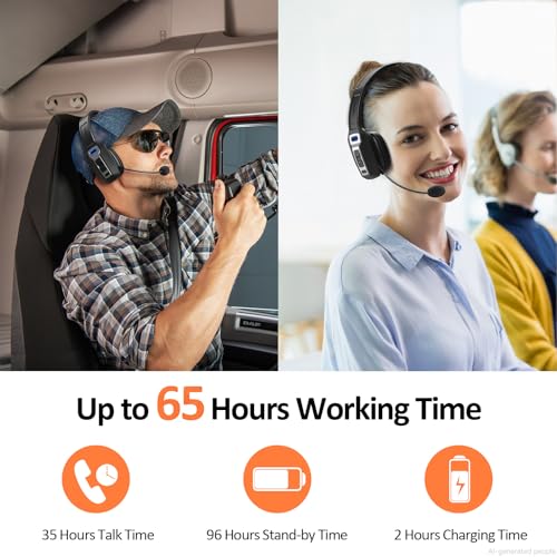 LEVN Bluetooth Headset with Microphone, Trucker Bluetooth Headset with AI Noise Cancelling & Mute Button, Wireless On-Ear Headphones 65 Hrs Working Time, for Trucker Home Office Remote Work Zoom - color: Black