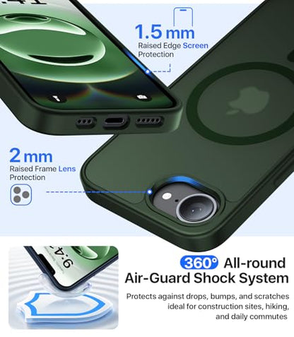 Eastinbox Magnetic iPhone 17e & 16e Case, Matte Protective Case, Green | Shockproof, Compatible with MagSafe, Military-Grade Protection, Anti-Yellowing, Phone Case for iPhone 17 e/16 e 6.1" - color: Alpine Green