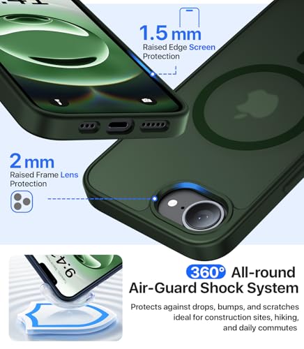 Eastinbox Magnetic iPhone 17e & 16e Case, Matte Protective Case, Green | Shockproof, Compatible with MagSafe, Military-Grade Protection, Anti-Yellowing, Phone Case for iPhone 17 e/16 e 6.1" - color: Alpine Green