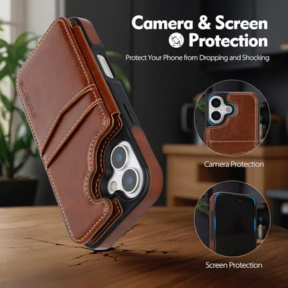 SkyEagle Compatible with MagSafe iPhone 17 Case Wallet,Brown | Magnetic Clasp,RFID Blocking,PU Leather,Flip Folio Shockproof Phone Cover,with Credit Card Slots & Kickstand for Men & Women - color: Brown, size: iPhone 17 - 6.3"