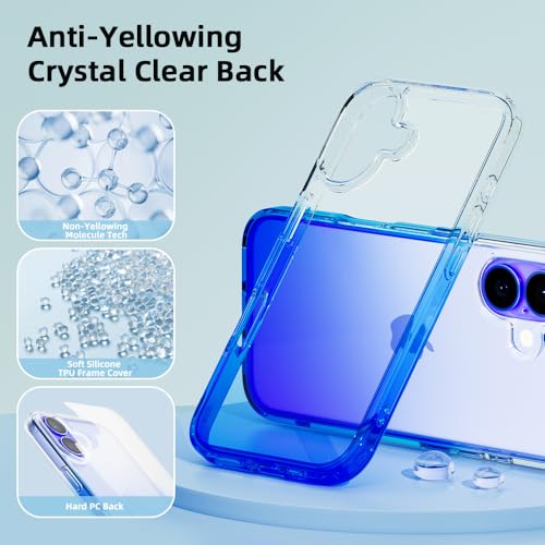 Mobnano for iPhone 16 Case, Protective Shockproof Bumpers [Not Yellowing] Anti-Scratch Transparent Slim Hard PC Back Soft TPU Frame Cover for Men Women - Gradient Blue - color: Gradient Blue