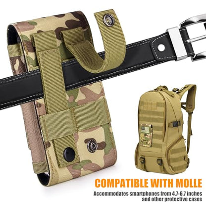 Tactical Molle Phone Cover Case, Heavy Duty Loop Belt Holster Pouch with Flag Patch for iPhone 17 Pro Max/Air/17 Pro/17/16 Pro Max/15 Pro Max/14 Pro Max/13 Pro Max, for Galaxy S26 Ultra - color: Camo