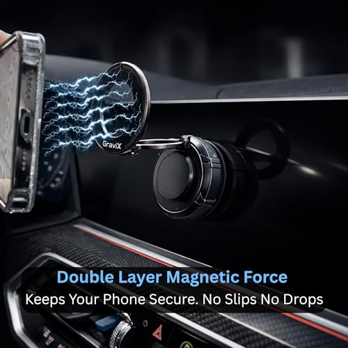 GraviX Magnetic Car Phone Holder for MagSafe, Powerful Magnet, Strong Suction, Anti-Vibration ARM, 360° Adjustable Dashboard & Windshield Car Mount