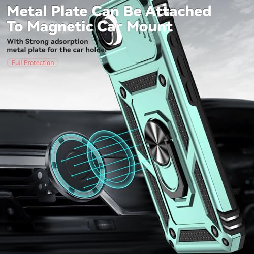 for iPhone 17E / iPhone 16E Case, with Camera Lens Cover Screen Protector, Dual Layer Military-Grade Drop Tested Magnetic Ring Holder Kickstand Protective Phone Case for iPhone 16E / 17E (Dark Green) - color: Dark Green w/ camera cover Military-Grade 2nd