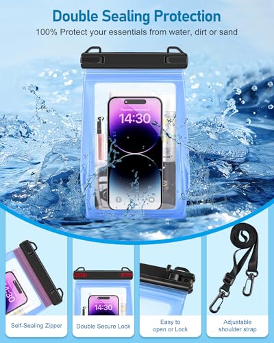 Large Waterproof Phone Pouch, Floating Dry Bag for iPhone 15 14 13 12 11 Pro Max Galaxy S22 S21 Waterproof Bag Sunscreen Glasses Storage Universal Dry Pouch for Swimming Rafting Boating - color: Clear Blue, Extra Large Opening 5.9''