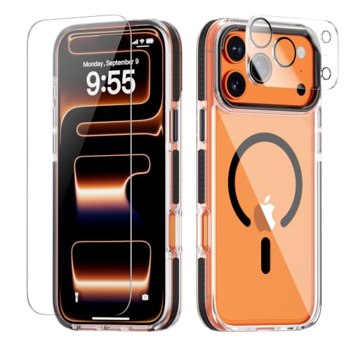 for iPhone 17 Pro Max Case, 3 in 1 Full Body Protection Kit, MagSafe Compatible, N52 Magnetic Backing, Black Non-Slip Bumper Clear Cover with Tempered Glass Screen Protector & Camera Lens Film - color: Black non-slip, size: iPhone 17 Pro Max